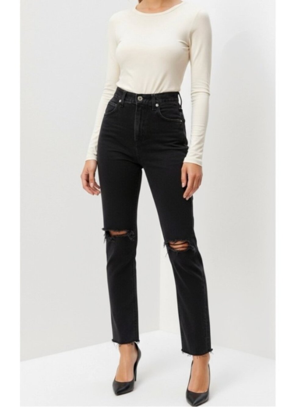 AGOLDE Cherie High Rise Straight Jeans Ripped Knee Distressed Size 26